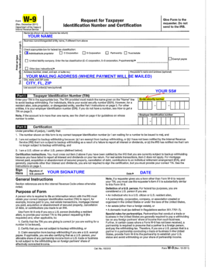 Form W-9 Request for Taxpayer Identification Number and Certification