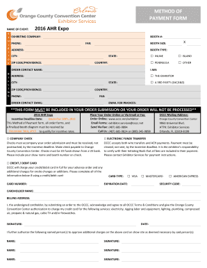 2016 AHR Expo Exhibitor Services Order Form