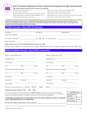 Eastbank Collaborative High School Admission Application