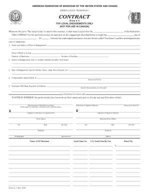American Federation of Musicians Local Engagement Contract