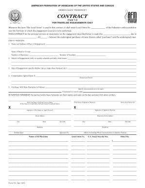 American Federation of Musicians Contract Form T-2