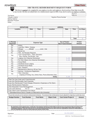 Penn State Travel Reimbursement Request Form