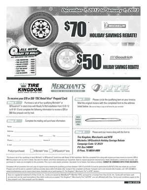 Michelin BFGoodrich Holiday Savings Rebate Form
