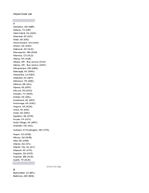 Fillable Online Airport Code List Fax Email Print - pdfFiller