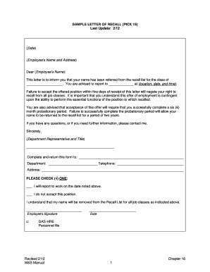 Employee Recall Letter Template