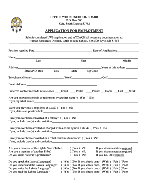 APPLICATION FOR EMPLOYMENT - Little Wound School - littlewound