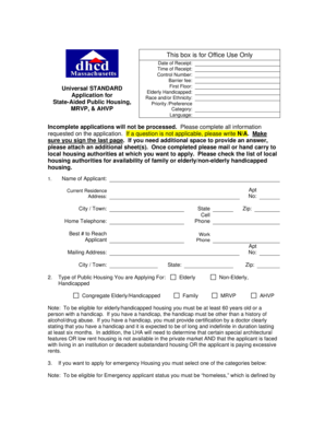 Standard Application for Elderly Handicapped Housing