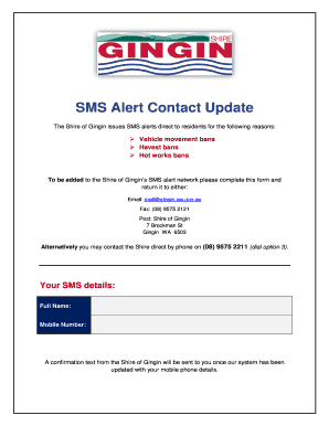 SMS Alert Contact Update Form