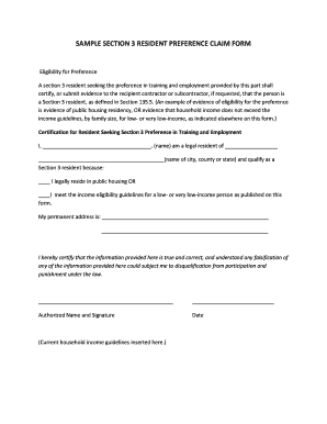 Section 3 Resident Preference Claim Form