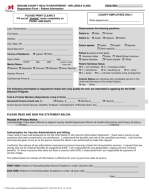 Ingham County Influenza Clinic Registration Form