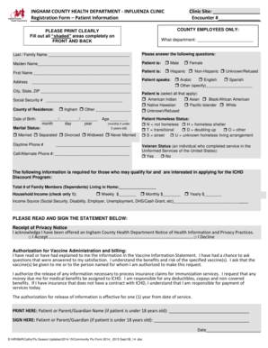 Ingham County Influenza Clinic Registration Form