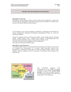 School Health Index Nutrition Services Questionnaire