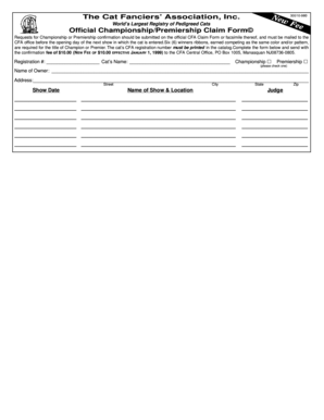 CFA Championship/Premiership Claim Form