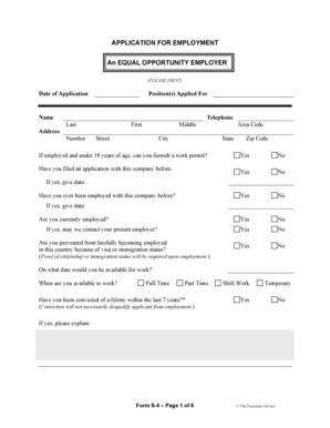 Application for Employment Form S-4