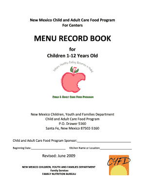 New Mexico Child Care Food Program Menu Record Book