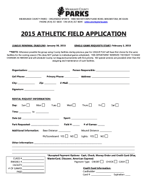 2015 Milwaukee County Athletic Field Permit Application