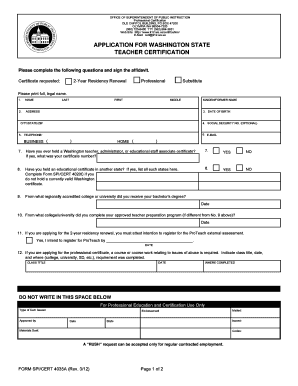 Washington State Residency Teacher Renewal Application