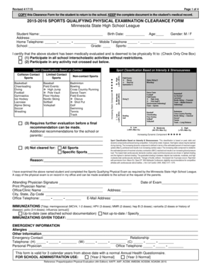 Minnesota Sports Qualifying Physical Examination Clearance Form