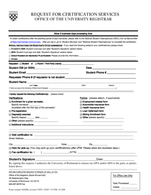 Request for Certification Services