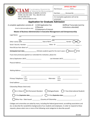Application for Graduate Admission