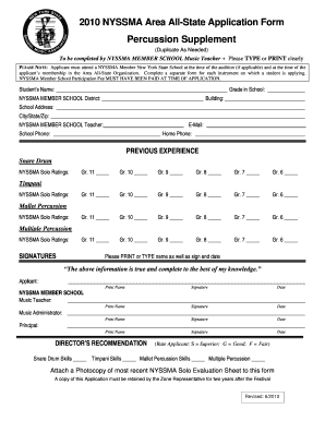2010 NYSSMA Area All-State Application Form