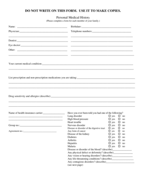 Personal Medical History Form