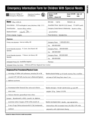 Emergency Information Form for Children With Special Needs