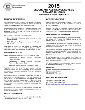 Secondary Assistance Scheme Application Form