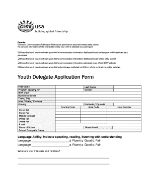 Youth Delegate Application Form