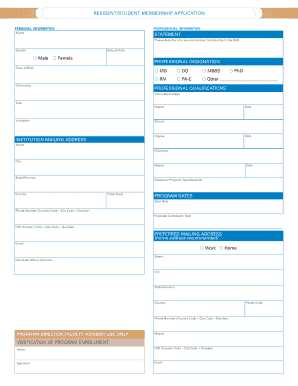 Fillable Online sgo Resident/student membeRship application - SGO Fax ...