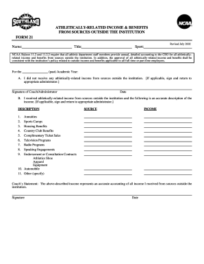 NCAA Form 21 - Athletic Income Disclosure