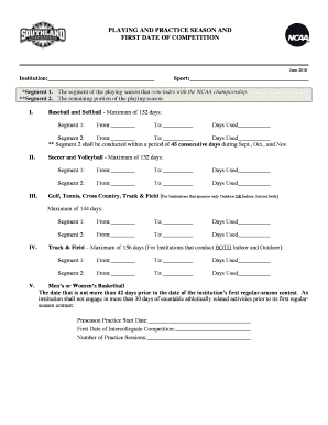 NCAA Playing and Practice Season Form