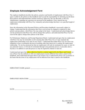 Employee Handbook Acknowledgement Form