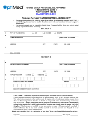 Premium Payment Authorization Agreement