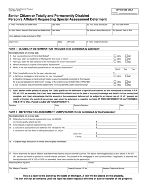 Michigan Special Assessment Deferment Affidavit