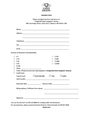 Donation Form for Congenital Heart Surgeons' Society