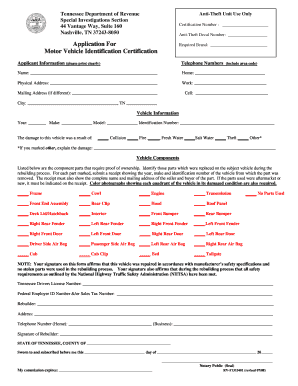 Tennessee Motor Vehicle Identification Certification
