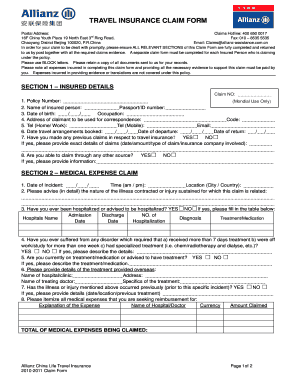 allianz travel insurance medical report form