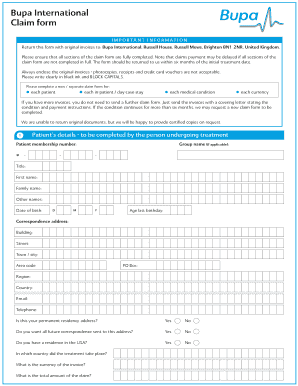 Bupa International Claim Form