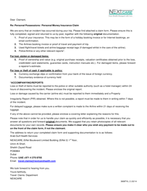 Personal Possessions and Money Insurance Claim Form