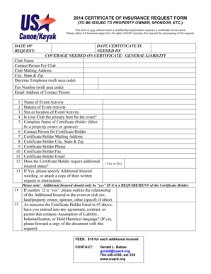 2014 Certificate of Insurance Request Form