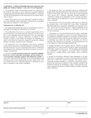 HUD Debarment and Suspension Certification
