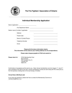 Fire Fighters' Association of Ontario Membership Application