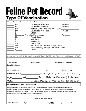 Pet Vaccination and Service Request Form