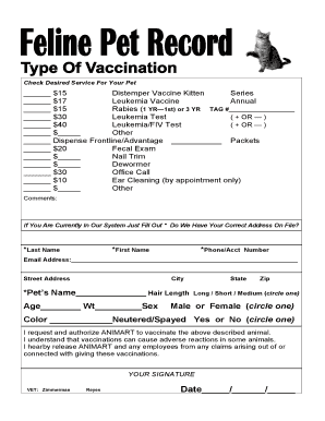 Pet Vaccination Service Request Form