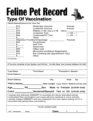 Pet Vaccination and Service Authorization Form
