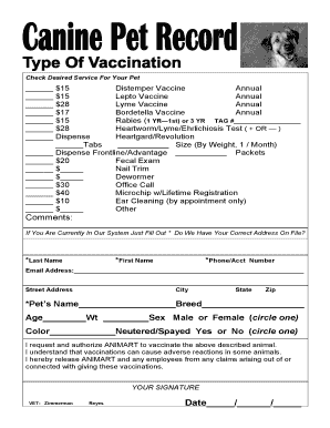 Pet Vaccination and Service Request Form