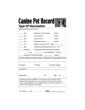 Pet Vaccination and Medication Authorization Form