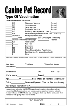 Pet Vaccination and Service Request Form