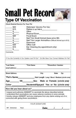 Pet Vaccination and Service Authorization Form